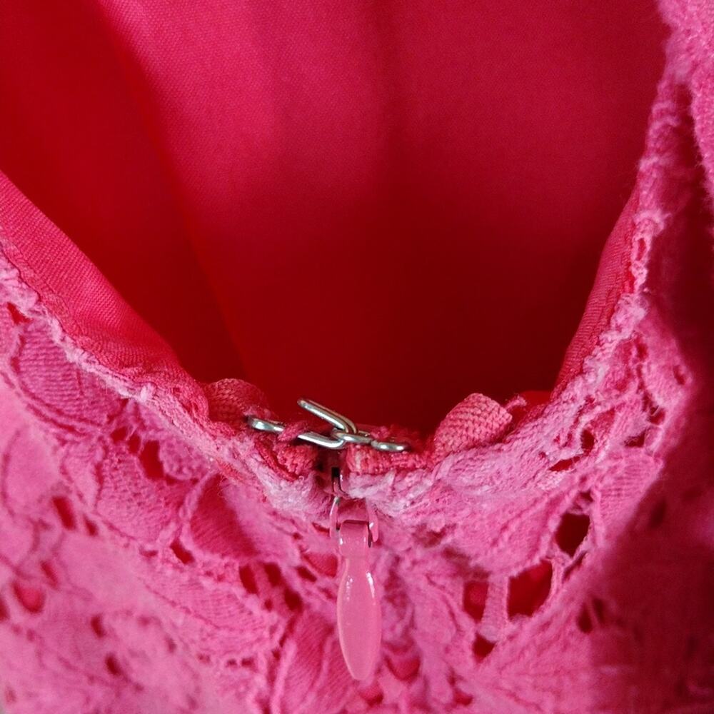 Nicole by Nicole Miller Hot Pink Lace Sleeveless Peplum V Neck Top Flowy Blouse - Picture 6 of 10